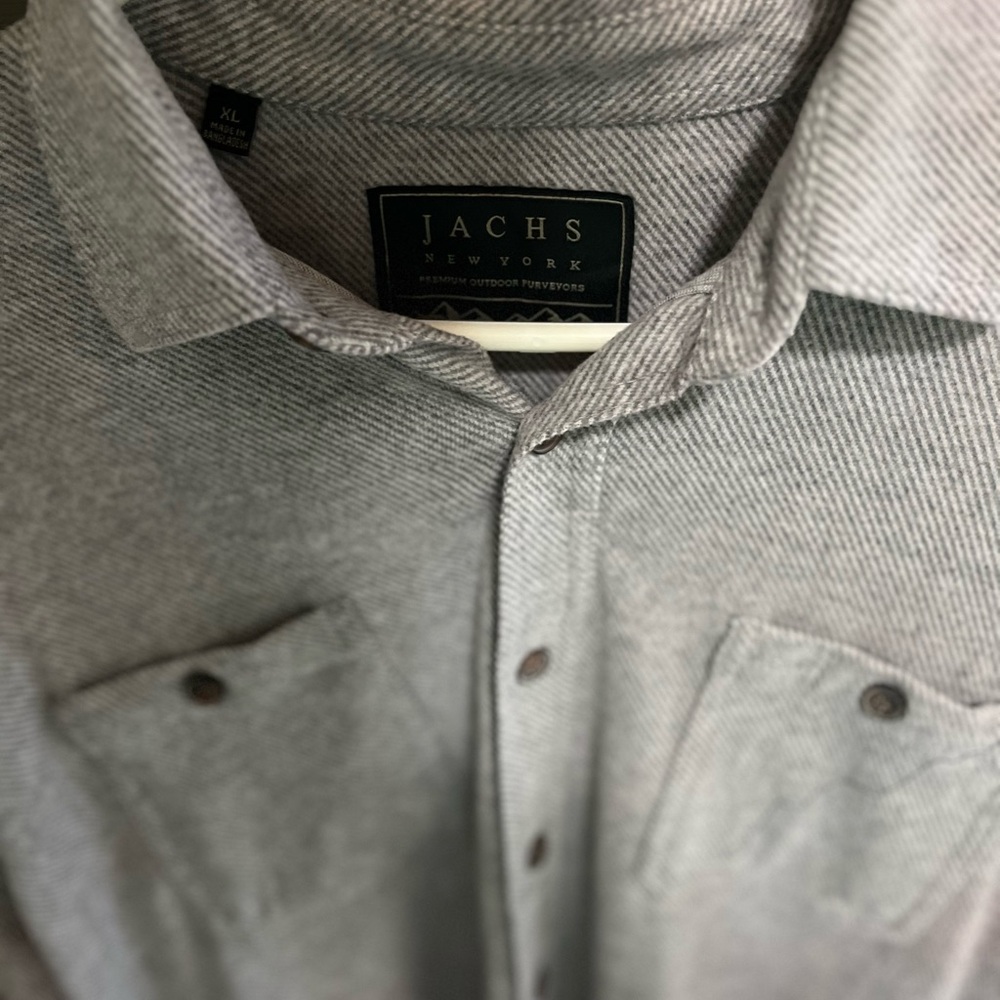 Jachs New York Gray Herringbone Button-Down Casual Shirt